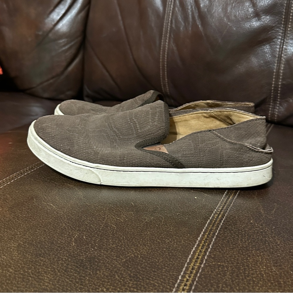 Olukai Pehuea Brown‎ Leather Slip On Shoe Women’s Size 9.5 Euro 39 20329-JH48